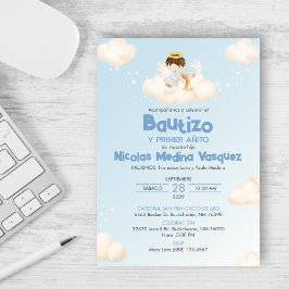 Bupacon Boy Angel Baptism och första födelsedag Inbjudningar