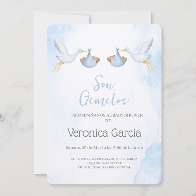 "Bupicacion de Baby duscha para gemelos" Inbjudningar (Framsida)