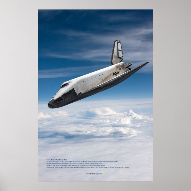 Buran Spaceplane Descending Through Clouds Poster (Framsidan)
