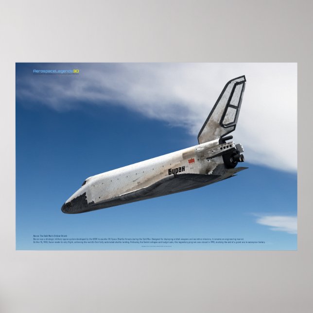 Buran Spaceplane Descending Through Clouds Poster (Framsidan)