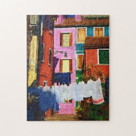 Burano Italien Colorful Homes and Clothesline Pussel