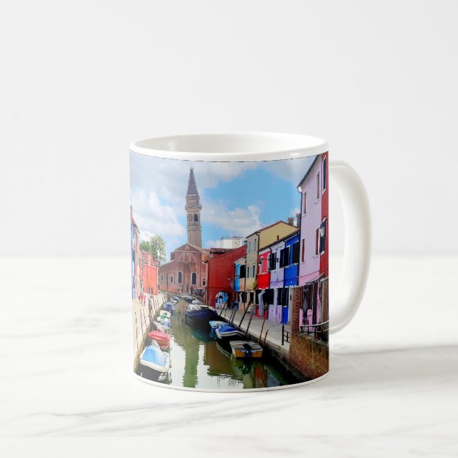 Burano, Italien, italienska färghus och båtkanal Kaffemugg (Framsida höger)