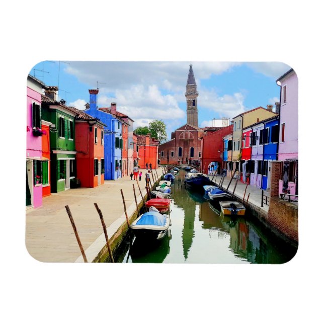 Burano, Italien, italienska färghus och båtkanal Magnet (Horisontell)