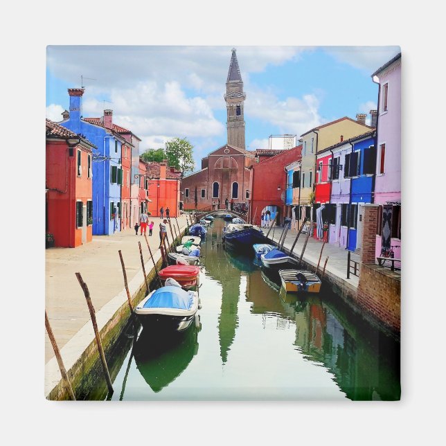 Burano, Italien, italienska färghus och båtkanal Magnet (Framsidan)
