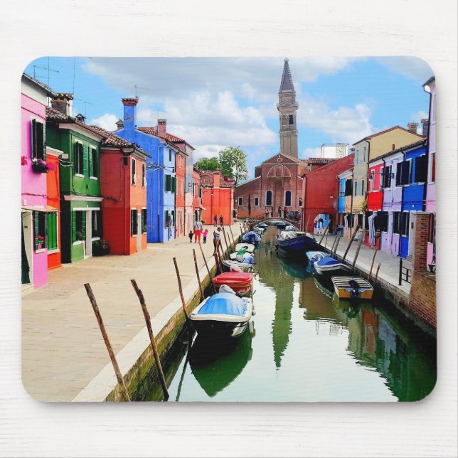 Burano, Italien, italienska färghus och båtkanal Musmatta (Framsidan)