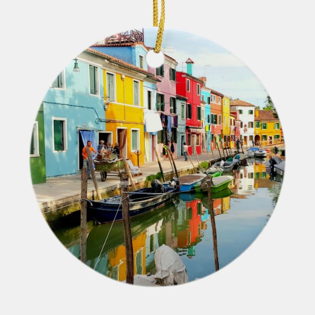 Burano-ön nära Venedig, Rainbow Houses i Italien Julgransprydnad Keramik (Framsidan)