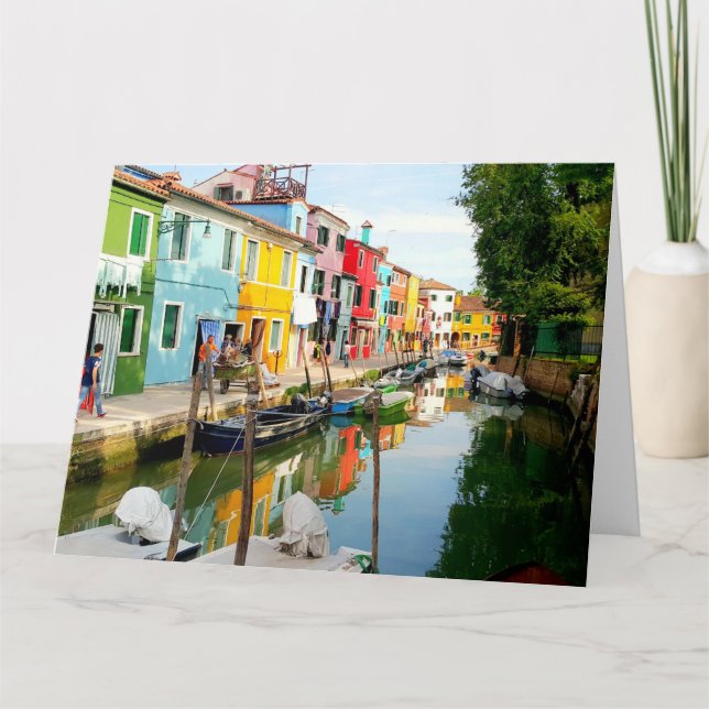 Burano-ön nära Venedig, Rainbow Houses i Italien Kort (Framsida)