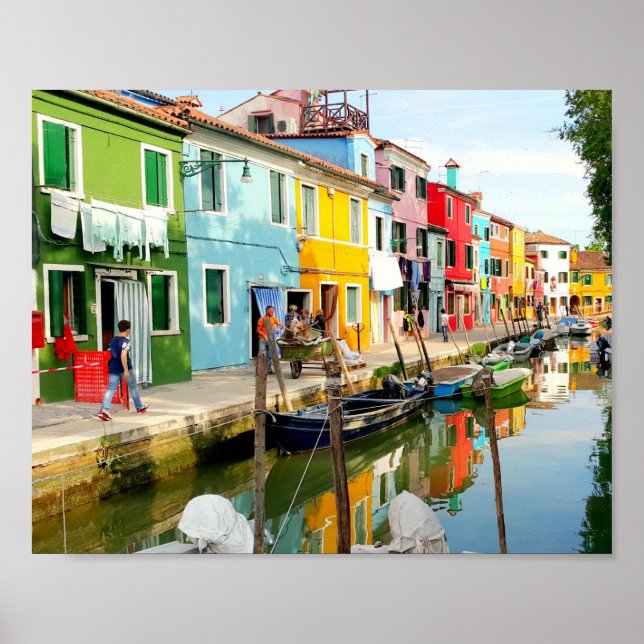 Burano-ön nära Venedig, Rainbow Houses i Italien Poster (Framsidan)