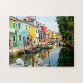 Burano-ön nära Venedig, Rainbow Houses i Italien Pussel