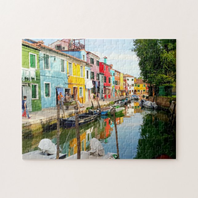 Burano-ön nära Venedig, Rainbow Houses i Italien Pussel (Horisontell)