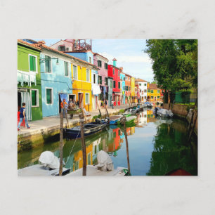 Burano-ön nära Venedig, Rainbow Houses i Italien Vykort