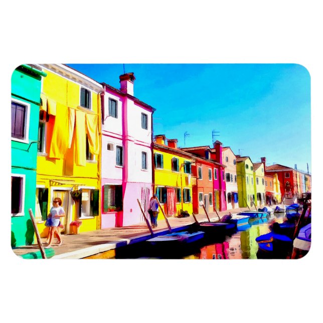 Burano Venedig vattenfärgmålning Magnet (Horisontell)