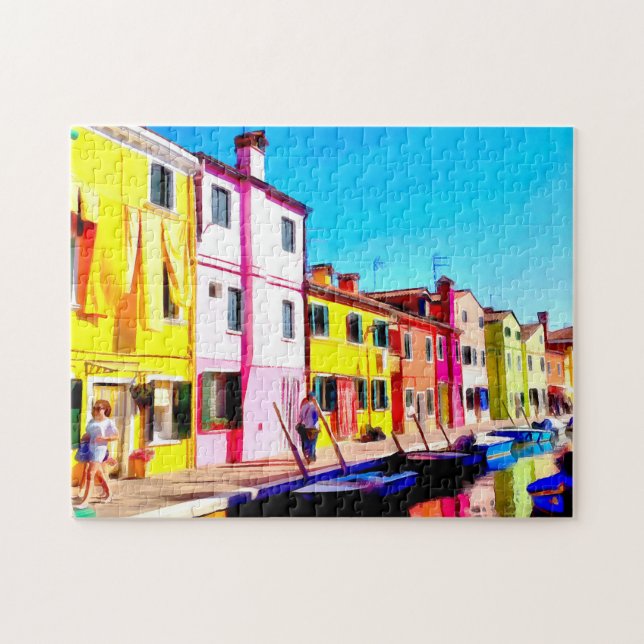 Burano Venedig vattenfärgmålning Pussel (Horisontell)
