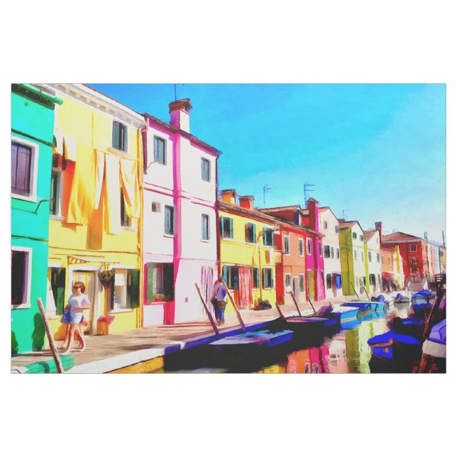 Burano Venedig vattenfärgmålning Tyg (Yard)
