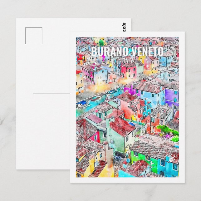 Burano Veneto Italien Berömd Travel Ställe Waterco Vykort (Fram/baksida)