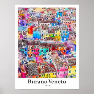 Burano Veneto Italien Travel Watercolor Hand plock Poster