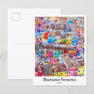 Burano Veneto Italien Travel Watercolor Hand plock Vykort