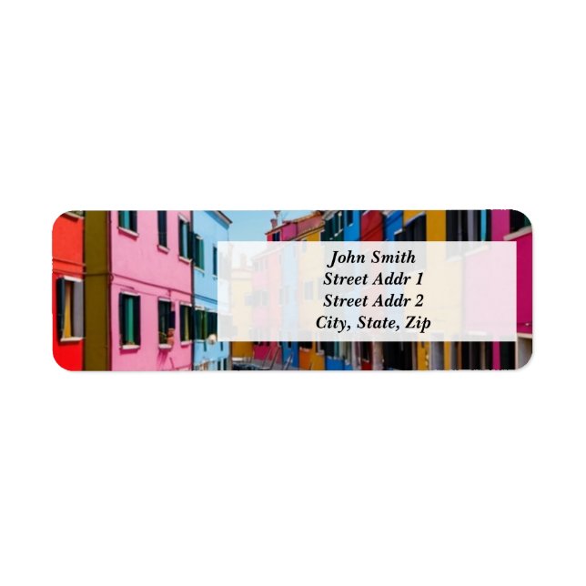 Burano Venice Colorful house Returadress Etikett (Framsidan)
