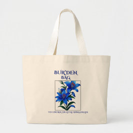 BUR'DEN BAG , BLUE LILLIES NEUTRAL CANVAS TOTE BAG JUMBO TYGKASSE