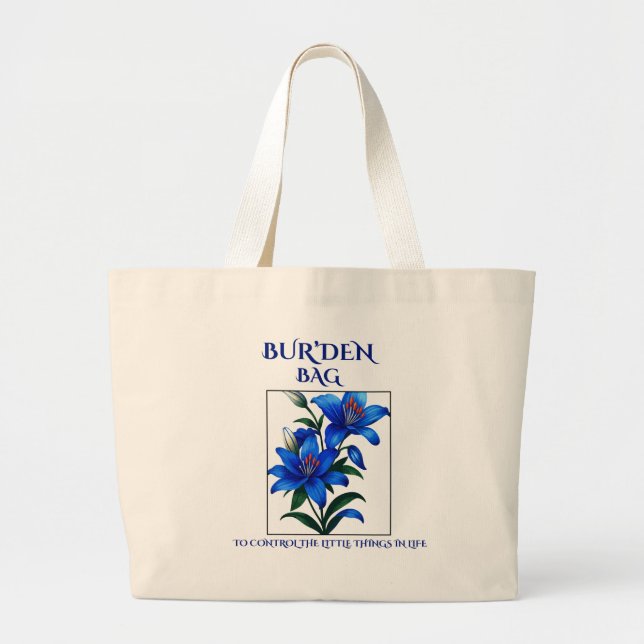 BUR'DEN BAG , BLUE LILLIES NEUTRAL CANVAS TOTE BAG JUMBO TYGKASSE (Framsidan)