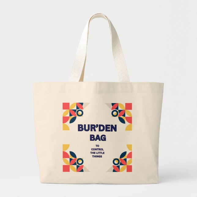 BUR'DEN BAG, NAVY GEOMETRIC CANVAS TOTE BAG JUMBO TYGKASSE (Framsidan)