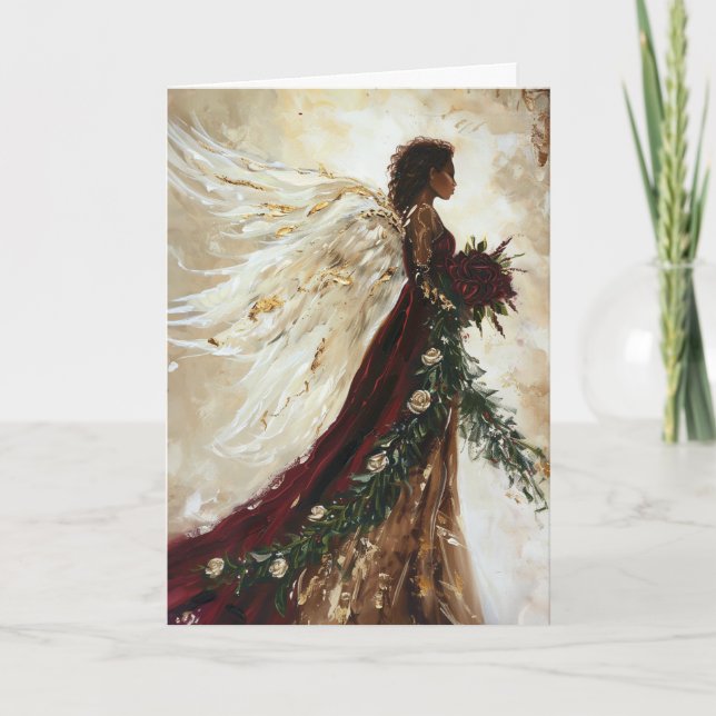 Burgandy Art Angel Greeting Card, Ebony Angel Kort (Framsida)