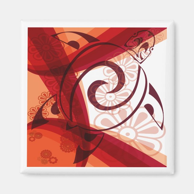 Burgandy-Blommigt-Turtle Magnet (Framsidan)