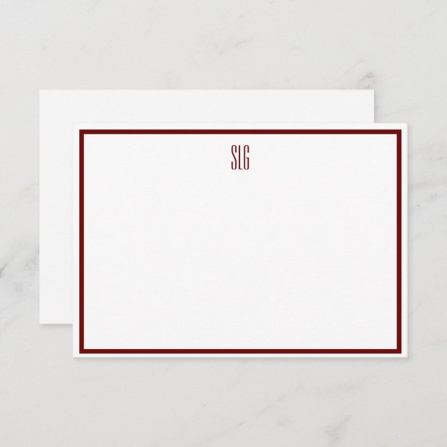Burgandy och White Monogrammed Flat Note Card Inbjudningar (Fram/baksida)