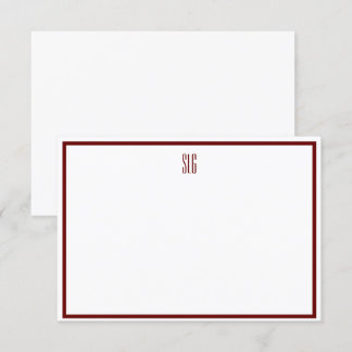 Burgandy och White Monogrammed Flat Note Card Inbjudningar