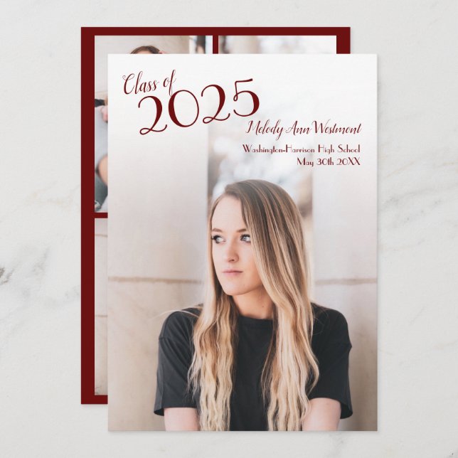 Burgandy School Färg Studenten-meddelande Inbjudningar (Fram/baksida)