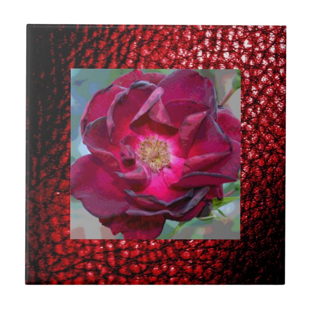 Burgandy Tile-With Burgandy Flower Kakelplatta (Framsidan)