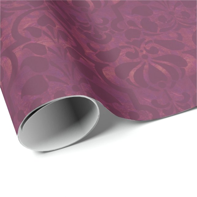 Burgandy Vintage Victorian Damask Pattern Presentpapper (Rullad Hörn)