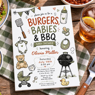 Burgare, bebisar & BBQ Baby Shower Inbjudningar