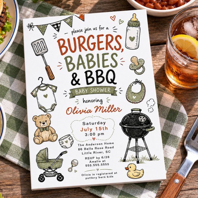 Burgare, bebisar & BBQ Baby Shower Inbjudningar (Skapare uppladdad)
