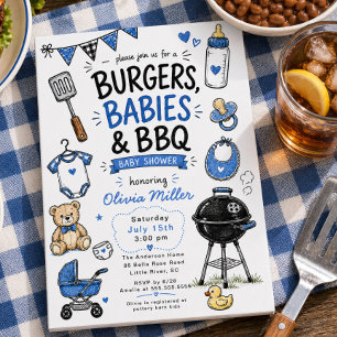 Burgare, bebisar & grillfest baby shower inbjudan