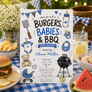 Burgare, bebisar & grillfest baby shower-inbjudan inbjudningar