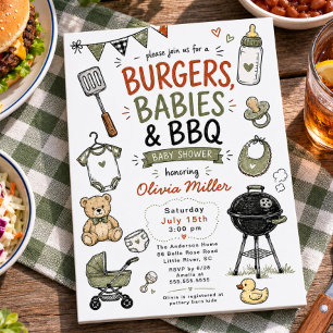 Burgare, bebisar & grillfest för baby shower inbjudningar