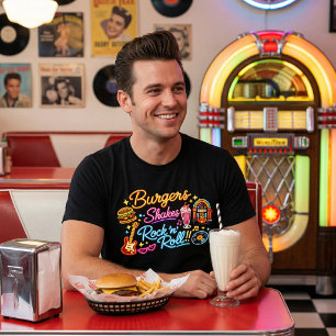 Burgare Milkshakes Rock 'n' Roll Neon Diner Grafik T Shirt