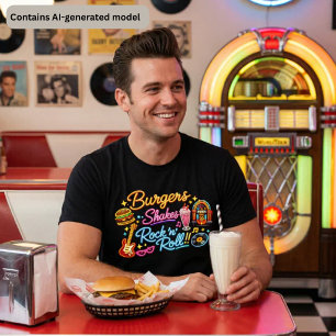 Burgare Milkshakes Rock 'n' Roll Neon Diner Grafik T Shirt
