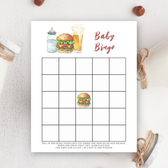 Burgare och bryggning Baby shower bingo spel (Skapare uppladdad)