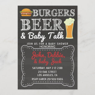 Burgare, öl och Baby Talk Baby Shower-inbjudan Inbjudningar