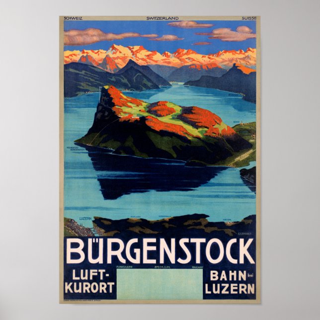 Bürgenstock Schweiz Vintage resor Poster (Framsidan)