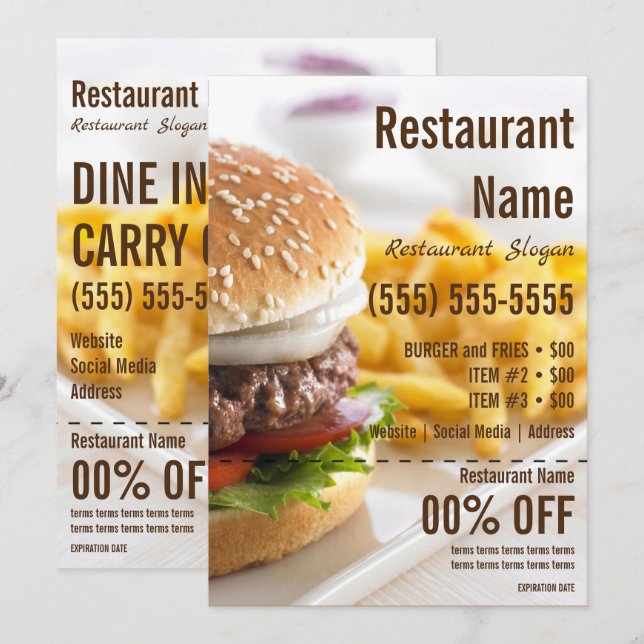 Burger 5x7 Flyer Inbjudningar (Fram/baksida)