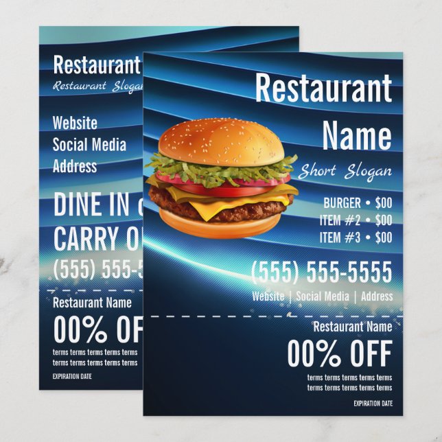 Burger 5x7 Flyer Inbjudningar (Fram/baksida)