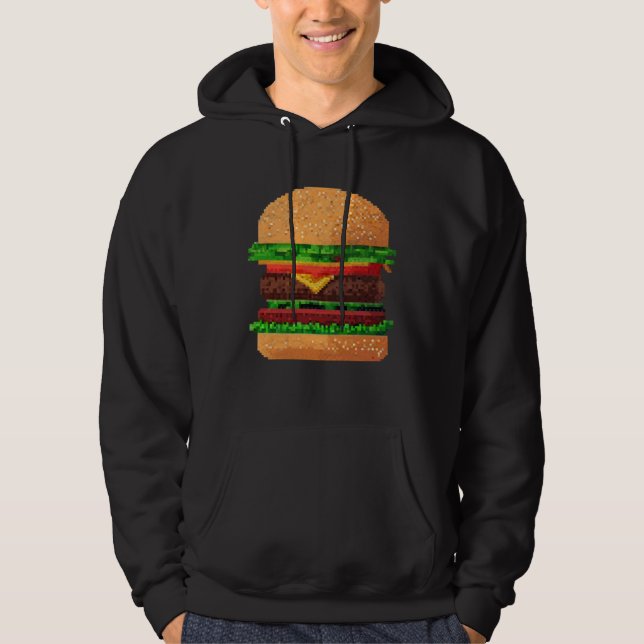 Burger 8 bit Retro Pixel ByteGrilled Cheeseburger  Hoodie (Framsida)