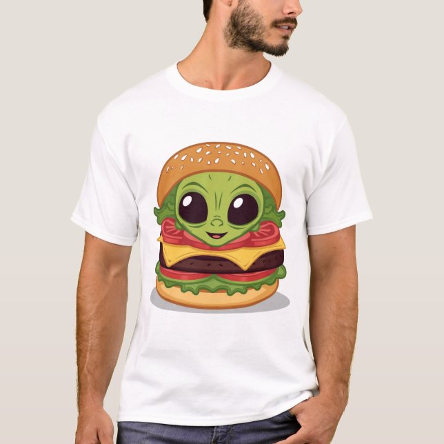 Burger Alien – Rolig Mat Karaktärs Konst T Shirt (Framsida)