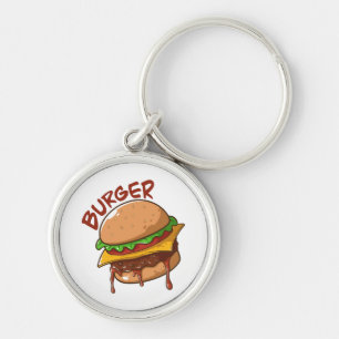 Burger Älskare Rund Silverfärgad Nyckelring