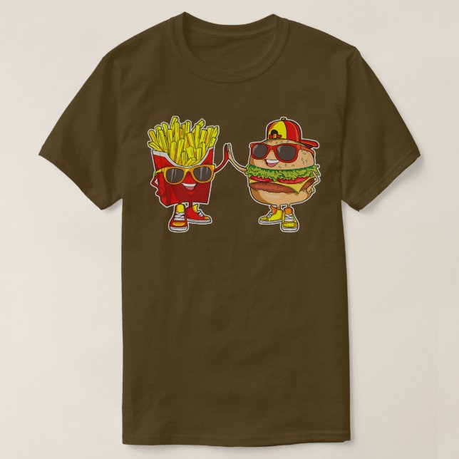 Burger and Fries Trendig Konstig BFF Fast Food som T Shirt (Design framsida)