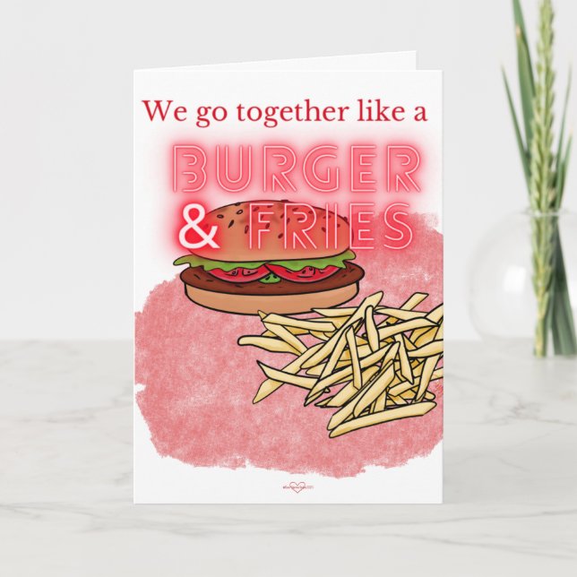 Burger and Fries Valentine Day Card Kort (Framsida)