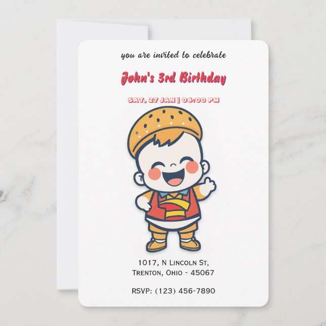 Burger Baby Personlig Födelsedag  Inbjudningar (Framsida)